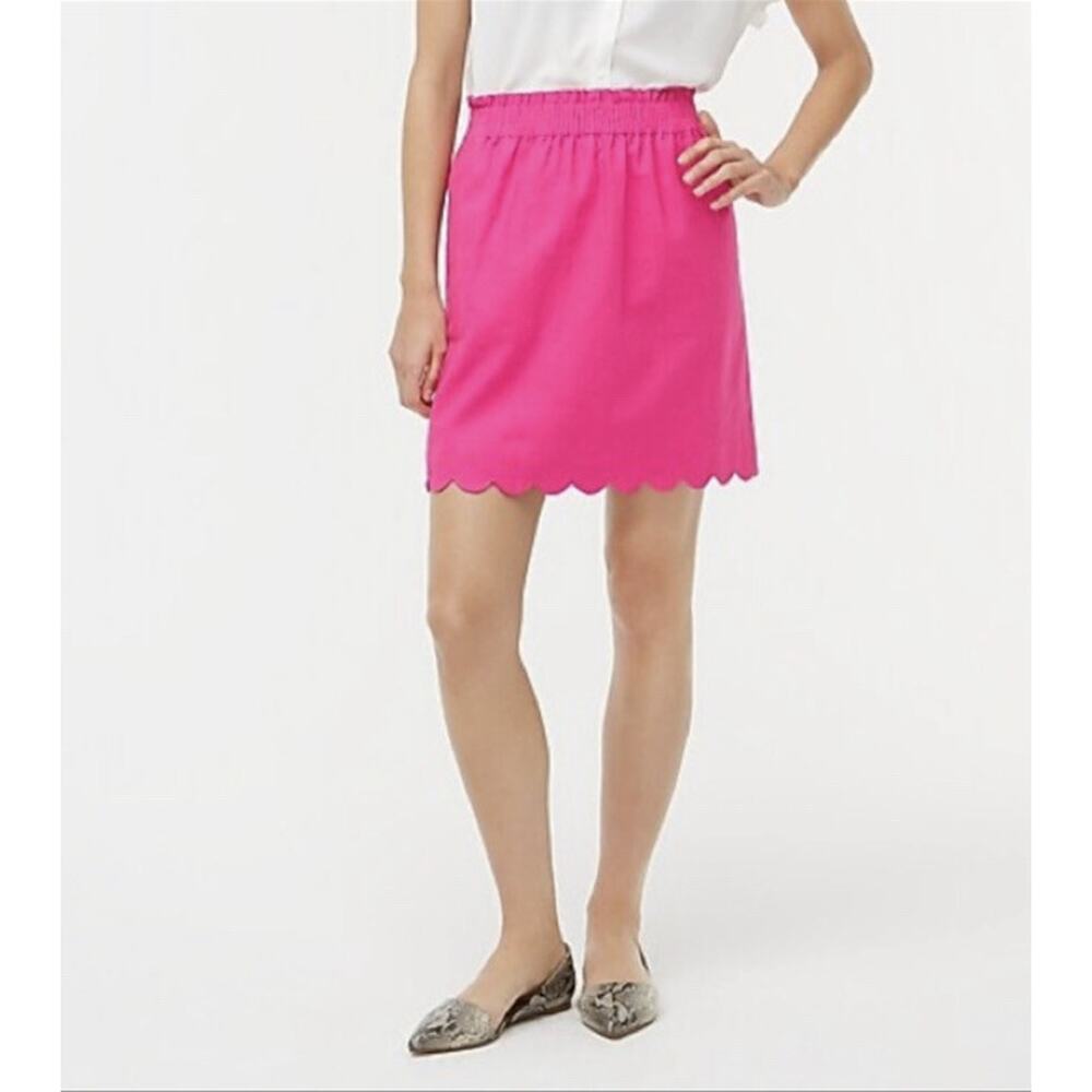 J. Crew Women's Size 0 Scalloped Linen Cotton Pink Elastic Waist Skirt NWT